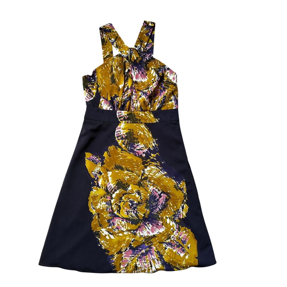 The Limited Floral Halter Dress Size 8 Fit Flare Navy Gold Cocktail Party Dress
